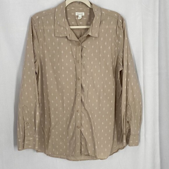 Garnet Hill 100% Organic Pima Cotton Neutral Southwest Pattern Button Front Top - Picture 1 of 8